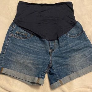 Denim maternity shorts
